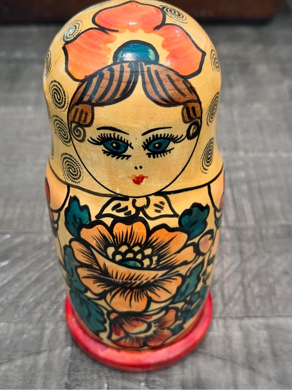 Vintage Wooden Russian Nesting Dolls Matryoshka 5 Pc Set Hand Painted Floral 8”